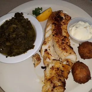 My blackened fish with a side of collards.