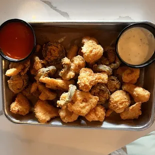 Fried Cauliflower &amp; Jalapeños with delicious sauces