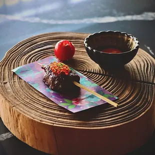 Waygu Miki-dango with trout caviar &amp; Japanese egg