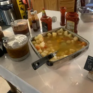 Condiments and fruit bowl