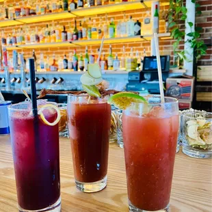Blackberry jamboree, Deluxe Bloody Mary, MO Michelada