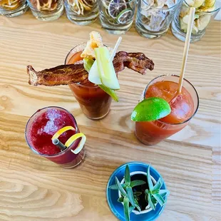 Blackberry jamboree, Deluxe Bloody Mary, MO Michelada