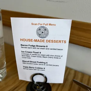 Menu link and some desserts