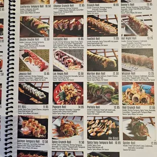 Tempura roll menu