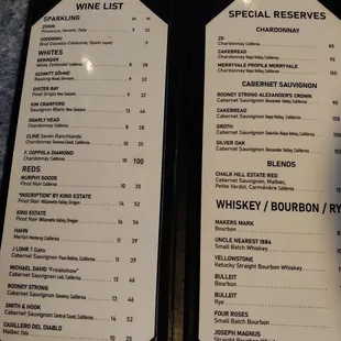 Drink menu