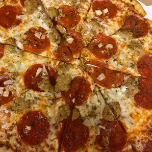 Sausage, pepperoni, onion