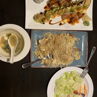 a plate of food and a bowl of soup