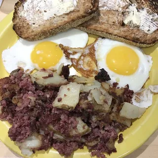 Chorizo Hash and 2 Eggs With Tortillios