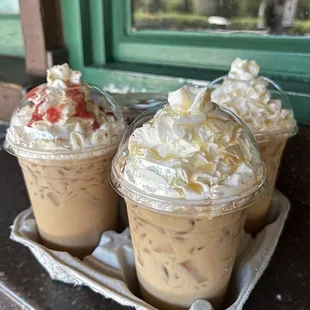 three cups of iced coffee