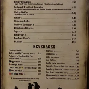 Breakfast menu