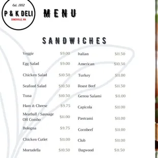 Quick look at the simple and delicious sandwich menu. 2/2023.