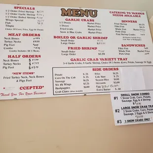 the menu for the restaurant