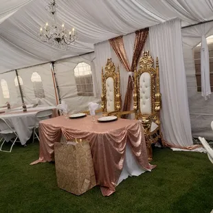 Tent, Draping, Maintable and throne chairs