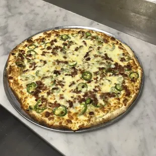 One of the pizzas of the month: Jalapeño Popper
