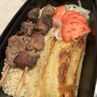 Beef kabob dinner