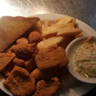 Catfish with fries, hush puppies, slaw and texas toast. Best fried catfish  I' ve ever had.