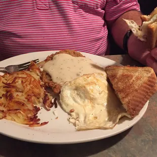 Chicken fried steak breakfast.