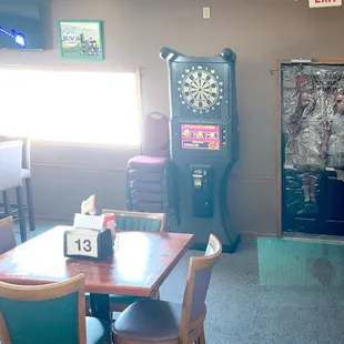 a table and chairs in a pub