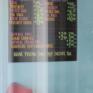 a menu on the wall