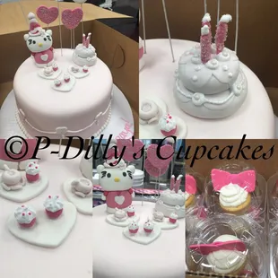 Hello Kitty cake with party gift cupcakes