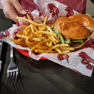 The black and bleau burger/fries