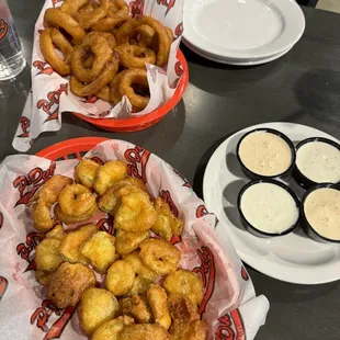 Onion rings and fried pickles