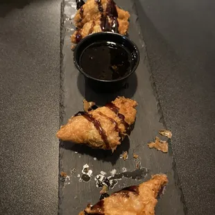 Edamame potstickers deep fried were AMAZING along with the wasabi dipping sauce.