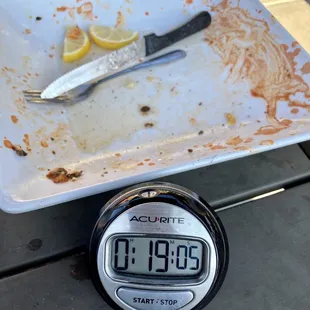 a dirty plate and a knife