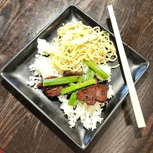 Mongolian beef and garlic noodles
