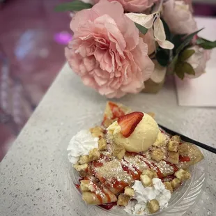 Delicious strawberry cheesecake crepe