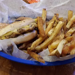 Grilled Chicken sandwich with fries @ PT&apos;s Grille