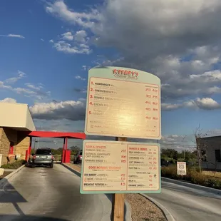 a menu on a sign
