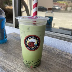 Green Thai tea with crystal taro boba 10/10