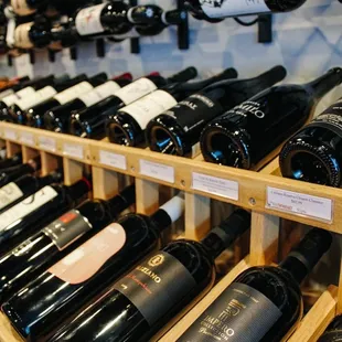 a display of wine bottles