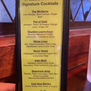 Drink menu
