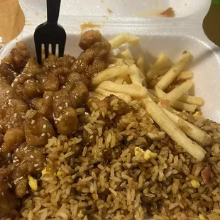 Sesame chicken with fried rice