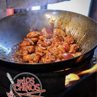  frying pan filled with food