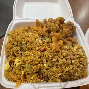 Orange chicken combo no fries double rice