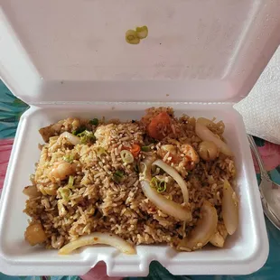 Regular Thai fried rice with seafood (shrimp, scallops, and calamari).