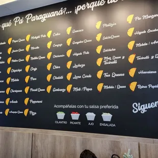 Empanadas menu board