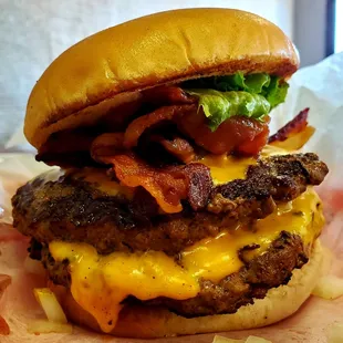 Double cheeseburger with bacon