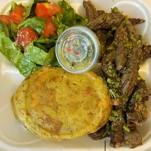 Skirt steak and mofongo (smash plantain)