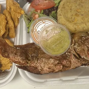 a variety of foods in a styrofoam container