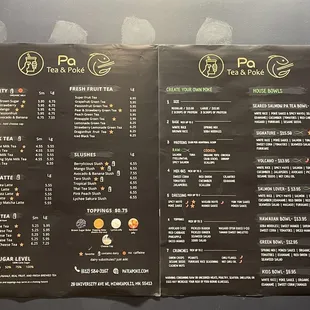the menu and prices