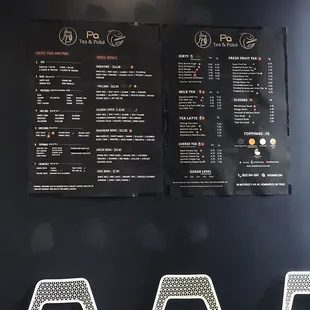 the menu on the wall