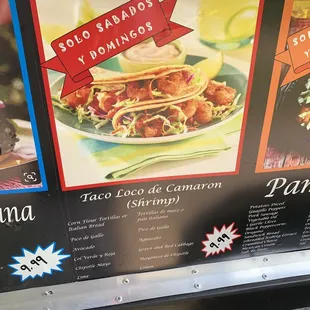 menu, tacos