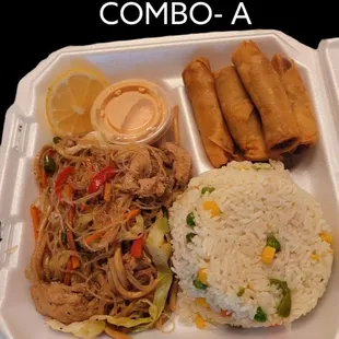 a meal in a styrofoam container