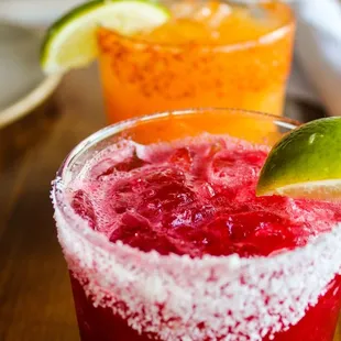 Blood orange margarita and strawberry margarita