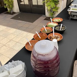 Catering in the beautiful city of Tustin fresh Hibiscus water and salsa bar !