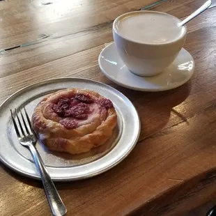 Coffee au Lait + cream cheese/cherry danish